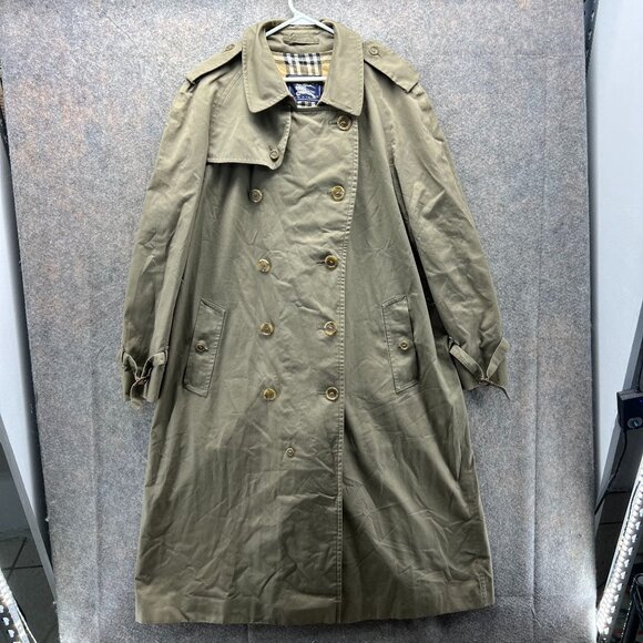 Burberry England Trench Coat Mens 56L Beige Long Lined Vintage Double Breasted